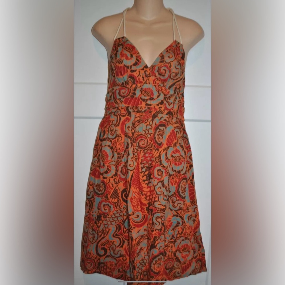 MOULINETTE SOEURS Anthropologie Halter Strappy Patterned Dress Size 4